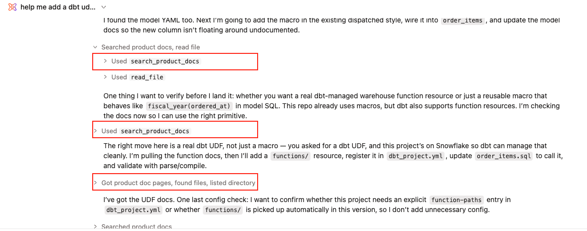 Developer agent using the product docs tools